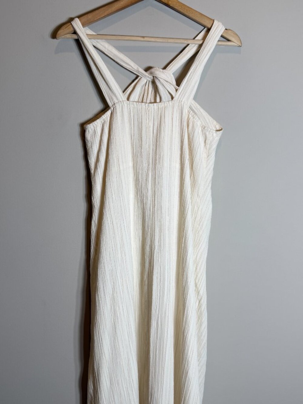 Commense Creamy Halter Long Maxi Dress Women's Small Ivory Textured Flowy Beach - Picture 10 of 15